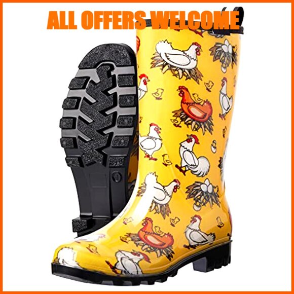 Waterproof Mid Calf Rain Boots, Slip-Resistant, 1.2 Inch Heel, Garden Boots - Picture 4 of 7